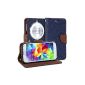 Galaxy K Zoom Case, GMYLE Wallet Case for Samsung Galaxy K Classic (S5 Zoom) - Navy & Brown cross pattern PU leather Cover Stand Case Pouch (Wireless Phone Accessory)