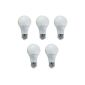 V-TAC: Set of 5 V-TAC E27 LED bulb lamp 7W warm white 470Lm ø60x108 Replaces 45W 270 ° viewing angle