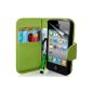 Supergets Case for Apple iPhone 4S and 4 book style faux leather bag in green stylus, screen protector, cleaning cloth (Electronics)