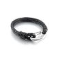 MunkiMix 10mm Stainless Steel Genuine Leather Genuine Leather Bracelet Black Braided Man Handcuffs Silver (Jewelry)