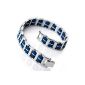 MunkiMix Link Bracelet Stainless Steel Rubber Wrist Silver Blue I Rectangular Rectangle Man Poli (Jewelry)