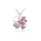 Exquisite Crystal Four Leaf Clover Flower Heart Pendant Necklace Silver necklace with Austrian crystals Pink Pink (jewelry)