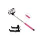 Selfie Stick rod URPOWER® Rechargeable Self-Portrait Expandable Cordless Bluetooth Selfie Stick Monopod with Built-In Bluetooth Remote Control Shutter Release & 2 adjustable mobile clamp for iPhone 6 Plus 6 5S 5C 5 4S, Samsung Galaxy S5 S4 S3 Note 4 3 2 and other smartphones (Pink ) (Wireless Phone Accessory)