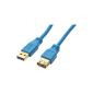 BIGtec 2m USB 3.0 Cable extension Extension Cable High Speed ​​Cable A / AA Connector - A jack A (M) - A (B) ST / BU blue cable, cable is backwards compatible, data transfer up to 5 Gb / s, USB 3.0, 3.0 USB Cable extension.  2.00m 2 m USB cable Extend existing (Electronics)