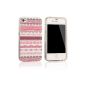 tinxi® Design Silicone Protective Case for Apple iPhone 4 4S Case TPU Silicone back shell protective sleeve Silicone Case Indian Tribal stripe style with pink flowers (Electronics)