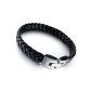 MunkiMix Stainless Steel Leather Bracelet Black Silver Braided Men's Classic (Jewelry)