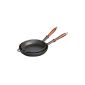 Dust pan with wooden handle, round (28 cm, suitable for induction, with a matt black enamel inside the socket), black (household goods)
