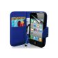 Supergets Case for Apple iPhone 4S and 4 book style faux leather bag in blue stylus, screen protector, cleaning cloth (Electronics)
