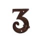 House number, room number 3 (three), with lily of cast iron antique brown patina (garden products)