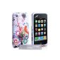 Yousave Accessories TM Stylish White / Multi-colored floral swirls pattern Silicone Gel Protective Carrying Case for the Apple iPhone 3 / 3G / 3GS with screen protector and microfiber polishing cloth Grey (Electronics)