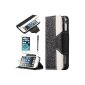 Leather Pouch Case Case Strass portfolio protection case Case Case Case Case Leather Rhinestones Iphone 5 5S Black + Screen Protector