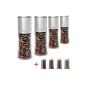 Stainless steel pepper mill salt mill spice mill - 150ml - unfilled - with ceramic grinder in set (8-piece - 4 mills + 4 spare glasses) in gift packaging - 150ml - Height 16cm - stainless steel (houseware)