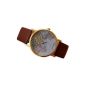 Retro world map clock Leather Alloy Ladies Analogue Quartz Wristwatch Brown (clock)