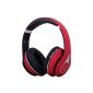 August EP640 Bluetooth v4.0 NFC headphones - Wireless Stereo Headset Speakerphone, built-in microphone, 3.5mm audio input and battery - with leather ear pads (red) (Wireless Phone Accessory)