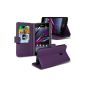 (Purple) Sony Xperia E1 Custom Made Custom Make credit / leatherette slot debit card Wallet Book Style Case Cover skin with LCD Screen Protector Guard & capacitive retractable stylus Aventus * * (Electronics)
