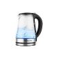 Klarstein Darjeeling glass stainless steel kettle with temperature setting (1.7L glass kettle, 2200W, blue LED lighting, variable temperature adjustable, cool touch handle) silver-black