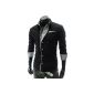 Patched men long sleeve stripe slim fit Dress Casual Shirt Black L (EU 48) (Textiles)