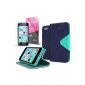 CellTo iPhone 5C Faux Leather Diary Flip Cover Case Pouch Wallet Case Protective Cover - Navy / Mint - con FREE Premium Screen Protector Film Free screen protector, Support Stand, Slots ID, Bill Fold, Magnetic Closure for Apple iPhone 5C (Accessories Cordless Phone)