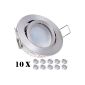 10 LED Downlight Set silver brushed with LED GU10 spotlight brand of LEDANDO - 5W - swiveling - warm white - 120 ° viewing angle - A + - 35W Replacement - frosted glass optics
