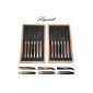 Authentic Laguiole - 6 steak knives + 6 forks (12 pcs) - 3 different types of wood: Brown Wood + Black wood + rosewood (Official cutlery set for 6 persons - Blade thickness: 2.5 mm - very sharp - With Famous Shepherd cross - directly from France) ( Household goods)
