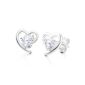 MunkiMix 925 sterling silver earrings ear plug earrings CZ Cubic Zirconia Zircon Silver Heart classic Elegant Ladies (jewelry)