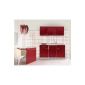 Mebasa MEBAKB15RAC mini kitchen, kitchenette, kitchenette in acacia / red high-gloss 150 cm, including a fridge, ceramic hob and stainless steel sink, available in 2 colors. (Acacia - red) (Misc.)
