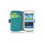 JAMMYLIZARD | Luxury Edition |. Turquoise green leather Flip Case Cover for Samsung Galaxy S3 Mini with stand function, credit card pockets and magnetic closure, including screen protector (accessory)