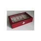 Extra Large red Watch box for 12 watches with glass