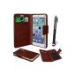N4U Online® - LG L Fino PU Leather Wallet Case Cover Suction & High Sensitive Stylus Pen - Brown (Electronics)