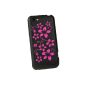 iGadgitz Black Silicone Case Cover with Pink Flowers for HTC One V Primo T320e Android Smartphone + Screen Protector (Wireless Phone Accessory)