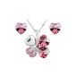 Le Premium® Jewelry Set four leaf clover necklace + earring stud heart shaped Swarovski crystals Rosa (jewelry)