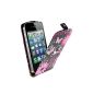 Iphone 4 Case Black PU Leather Flip Case with pink hearts (Electronics)