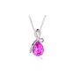 Silver plating Fuchsia Pink gemstone teardrop pendant charm necklace (jewelry)