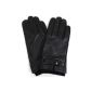 Leather gloves for men with elastic waistband, drawstring with pushbutton and warm fleece lining (Black / Brown) (Textiles)