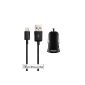 xcessory Car Charger Kit (2100 mA, 1 meter) for smartphones and tablets from Apple: iPhone 5 / 5S / 5C / 6, iPod Touch 5, iPad mini 1/2/3, iPad Air / 2, Autoladeset consisting of USB Car Charger and Data Cable in black and white (accessory)