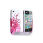 Quality white and pink floral pattern Silicone Gel Cover Case for Apple iPhone 4S / 4 screen protector with (electronic)