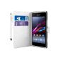 BAAS® Sony Xperia E1 - White Leather Case Cover Case Wallet + 2 x Screen Protector + Stylus For Touch Screen (Electronics)