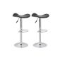 Set of 2 bar stools The design ergo Winch black steel & imitation leather Height adjustable footrest