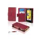 Nokia Lumia 520 Case - SAVFY® - Protective Case PU Leather Wallet + PEN + SCREEN FILM OFFERED!  Lot 3in1 Accessories Pouch Case Cover For Nokia Lumia 520 - Red (Electronics)