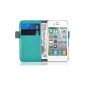 JAMMYLIZARD | Luxury Wallet Leather Case Cover for iPhone 4 and 4S, turquoise green (accessory)
