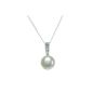 Stylish 925 sterling silver freshwater pearls ladies - pendant + necklace with cubic zirconia 9.0mm (jewelry)