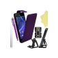 BAAS® Sony Xperia M2 - Purple Case Leather Flip Case Cover + 2X Screen Protector + Stylus for Capacitive Touchscreen + Office Support (Electronics)