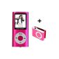 MP4 Player Portable - microSD slot for cards up to 16 GB, with no internal memory - PINK - AMV MP3, FM radio, e-book, built-in speaker + Mini Clip MP3 Player BERTRONIC ®