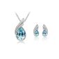 Floray Ladies Jewelry - Aquamarine teardrop shape pendant necklace and stud earrings, Platinum Plated (jewelry)