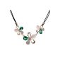 Yazilind Trend All-Match Green Beige Crystal Flower PU Leather chaŒne All-Match Necklace (Jewelry)