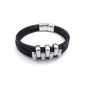 Konov Jewelry Bracelet - Woven - Leather - Stainless Steel - Fantasy - Men and Women - Chain Main - Colour Black Silver - Width 1cm - 23cm length - With Gift Bag - F22428 (Jewelry)