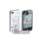 Yousave Accessories® White And Silver Butterfly Flower Hard Hybrid Cover Case for Apple iPhone 4 / 4S Siri With screen protector (accessory)