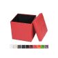 Cube stool with upholstered seat - Red - Safe foldable storage ottoman - 42 x 42 x 42 cm (W x H) - synthetic leather - VARIOUS COLORS