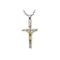 Unisex Jesus Christ Crucifix Cross Pendant Necklace Men Women - Stainless Steel - Two tone gold and silver - with 60CM Ball Chain (Jewelry)