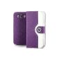 Saxonia.  Premium Flip Case Cover Wallet for Samsung Galaxy S3 (GT-i9300 i9305 LTE) smart, elegant case with magnetic closure | stable state function and card slots (card slot) | Color: Purple-White + Screen Protector (Electronics)